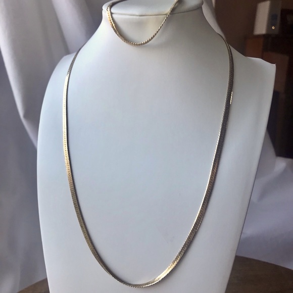 Korea stamped 14k Gold plated herringbone necklace and bracelet set. - Picture 1 of 7